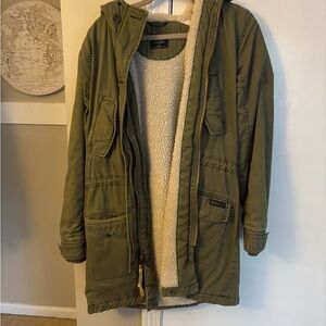 Abercrombie And Fitch Olive Green Parka with Sherpa Lining